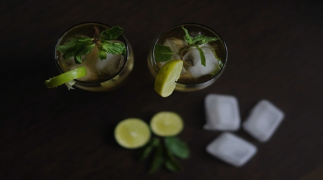 A flat lay of natural detox ingredients commonly used to flush THC from the body. The photo includes lemon slices, fresh cranberries, ginger root, mint leaves, and green tea—essential components in effective marijuana detox drinks.