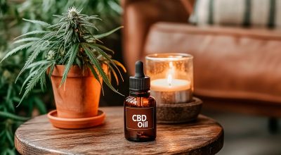 Person applying a CBD-infused topical cream to their knee with a cannabis leaf in the background, highlighting the benefits of cannabis for pain relief.